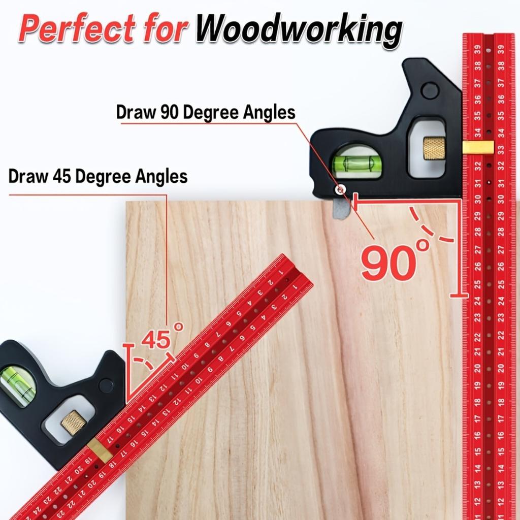 300/400mm Aluminum Alloy Multi-Functional Angle Ruler W/ Level Bubble, Ergonomic Handle for Accurate Carpentry Home Improvement