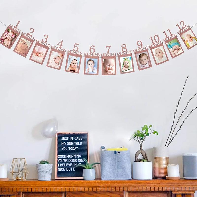 Baby Growth Record Photo Props Banners 1-12 Months Old Birthday Party Decoration Background Layout for Boys & Girls