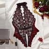 One-piece Porn Lingerie Transparent Hollow Crotchless Bodysuit  Erotic Costume Women's Lace Deep V Bra Open Sexy Underwear Set