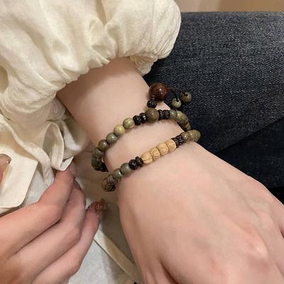 Dvouvrstvý zelený santalové dřevo náramek pro ženy letní lehký luxusní high-end přítelkyně náramek nový čínský etnický styl retro šperky
