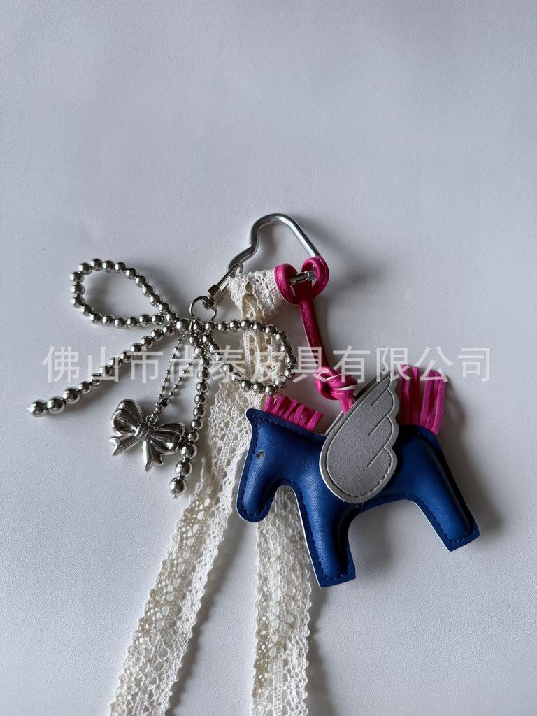 Angel Pegasus Pendant PU Leather Bag Pendant Key Bow Tassel Accessories Cute Cartoon Pendant