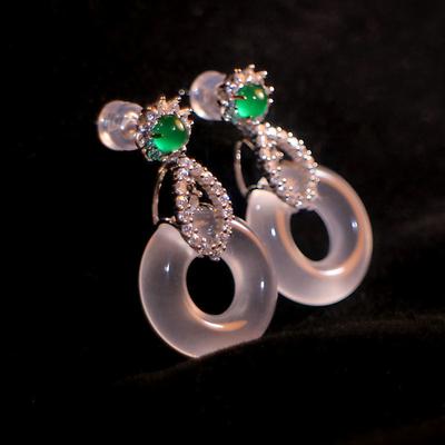 Creative Design Natural Hetian Jade Ice Seed Earrings For Women Diamond Pendant Ear Studs Light Luxury Sweet Engagement Jewelry