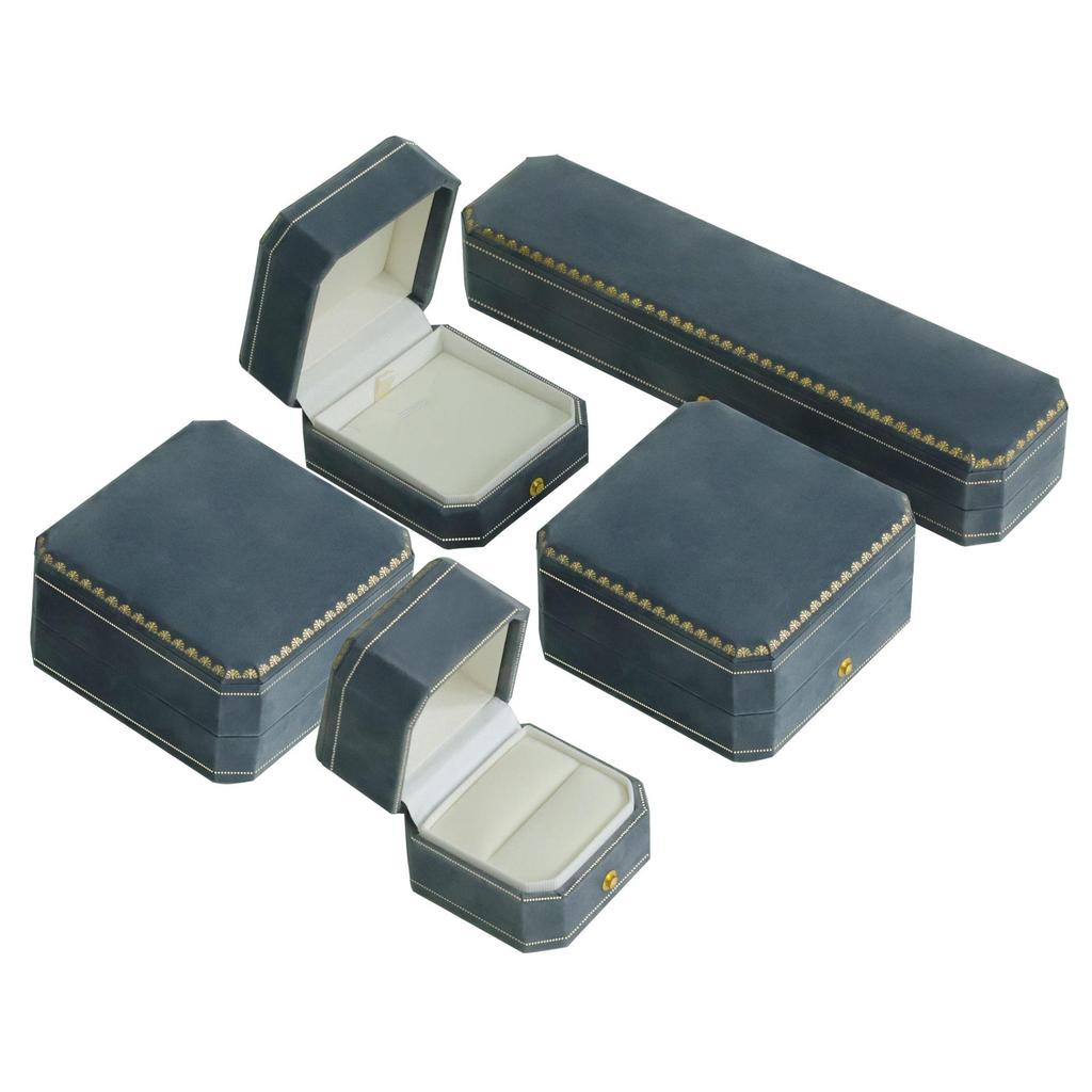 Octagonal Velvet Jewelry Gift Box with Gold Foil Lace for Rings, Pendants, Bangles, and Bracelets