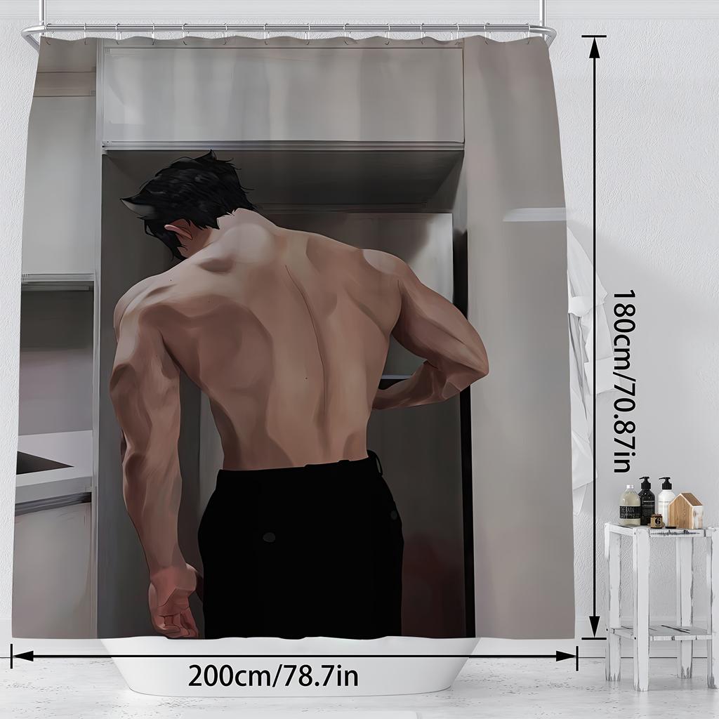 Cool Anime & Gaming Character Shower Curtain - Digital Print Art, Polyester Fabric, Machine Washable, Includes Hooks