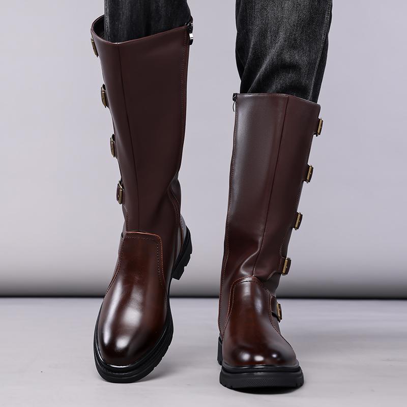 Stivali da Motociclista da Uomo Stivali Western Stivali da Jockey Neri Casual Marrone Stile Stradale Stivali Alti Cool Taglie Forti