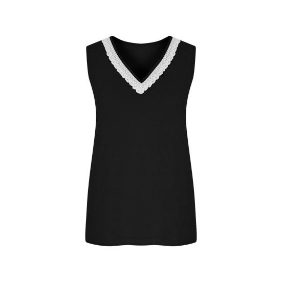 

Women’s Casual Sleeveless Tops Comfortable Summer Top Fashion V Neck Lace Top Breathable Loose Fit Summer Tank Tops for Daily Wear Vacation Beach S чорний