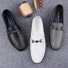 Luxury New Metal Buckle Loafers Mens Business Shoes Soft Soles Comfortable Wedding Shoes Genuine Leather Mocassins Casual Shoes