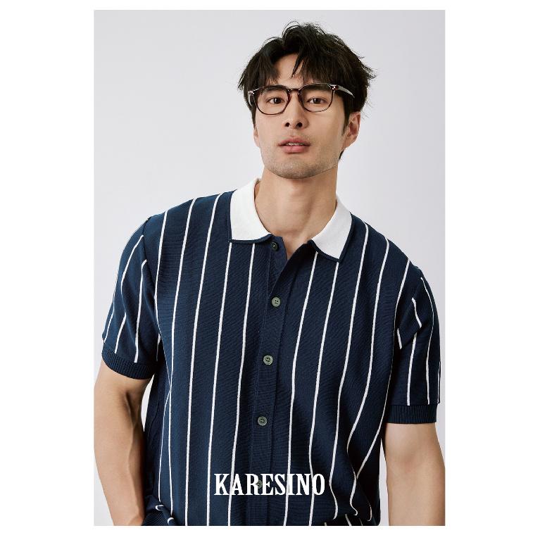 Casual Striped Polo Shirt for Men Summer Business Non-Iron Slim Fit Gentleman Thin Knitted Striped Short Sleeve T-Shirt