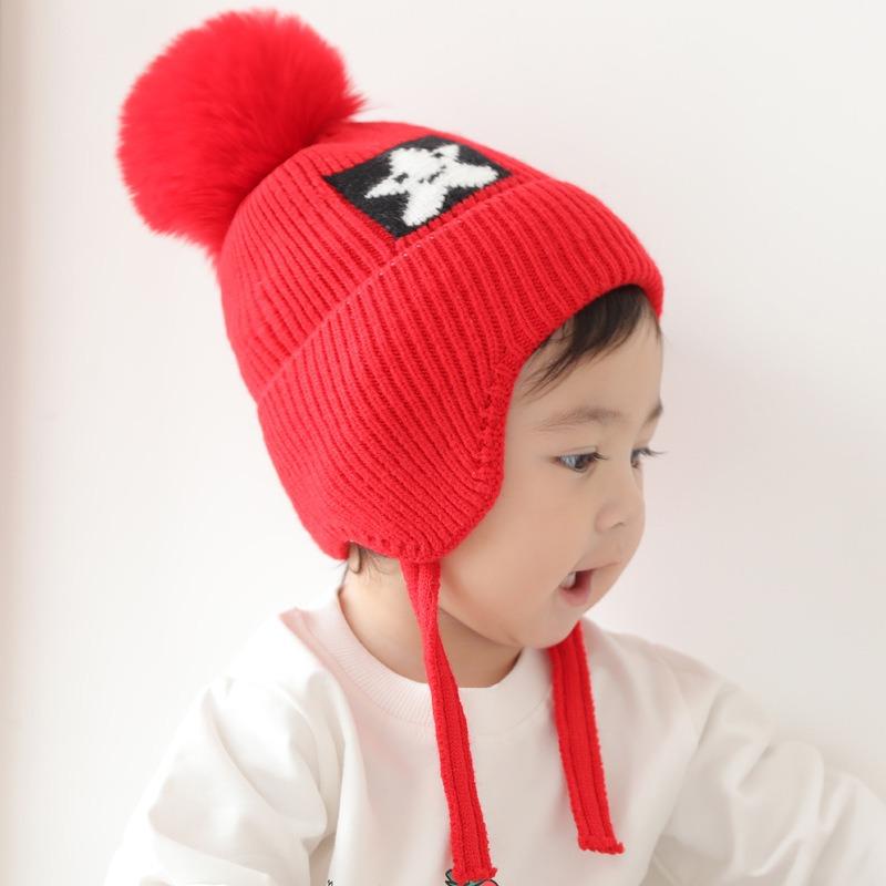 Winter Warm Children's Hat Outdoor Windproof Plus Inner Baby Wool Hat Boys and Girls Cute Ear Protection Knitted Hat