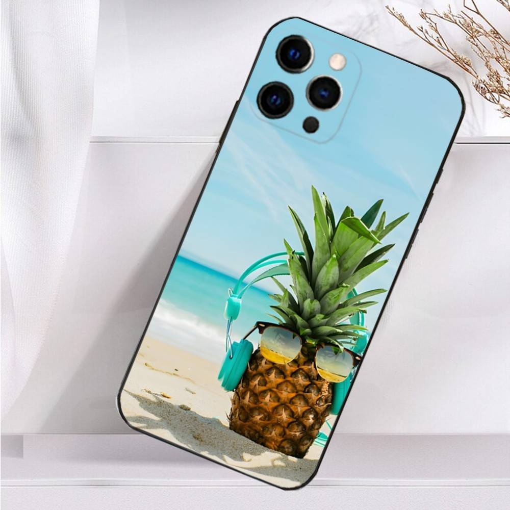 Cute Pineapple Fruit Art  Case For iPhone 16,15,17,14,13,12,11 Plus,Pro Max,XS,X,XR,SE,Mini,8,7 Soft Silicone Black Cover