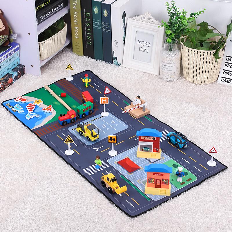 Children's Toy Car Traffic Field Road Track Parking DIY Wooden Train Track Set Toys Road Accessories Gift