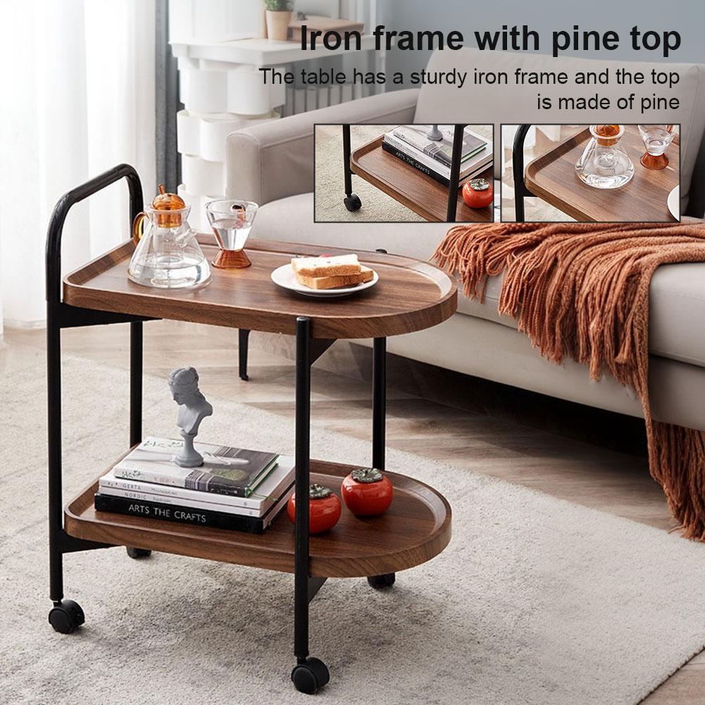 Walnut Wood Nordic Corner Table Large Capacity Elegant Coffee Table Lockable Cart Side Rack for Reading Book Tea Vase