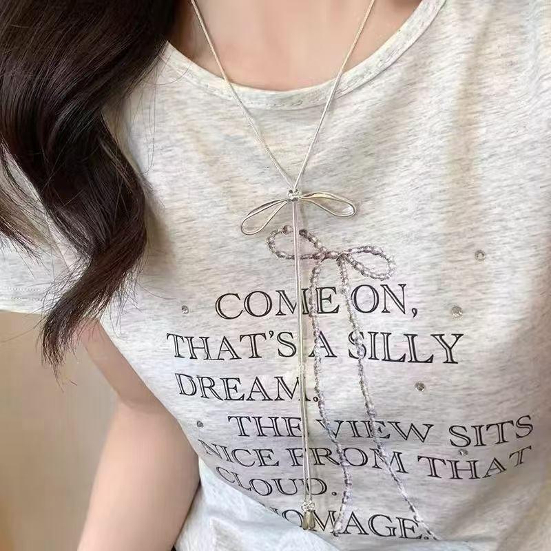 

Simple Exquisite Bowknot Drawstring Long Necklace For Women Girls Versatile Sweater Chain Temperament Necklace Gifts