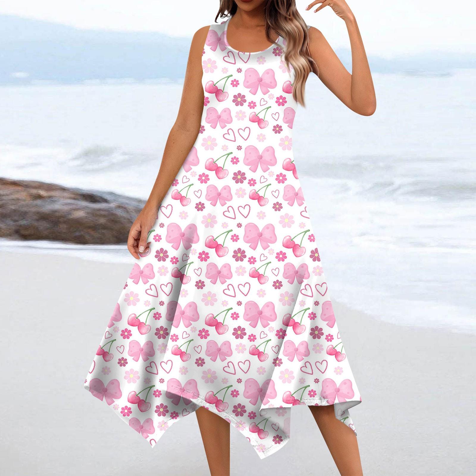 

Женское повседневное модное платье миди с круглым вырезом, без рукавов, с бантом и неровным подолом XXL