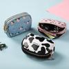 Cute Cow Pattern Coin Purse for Women Card Wallet Students Double Pocket Zipper Key Bag Portable Lipstick Bank Card Bag