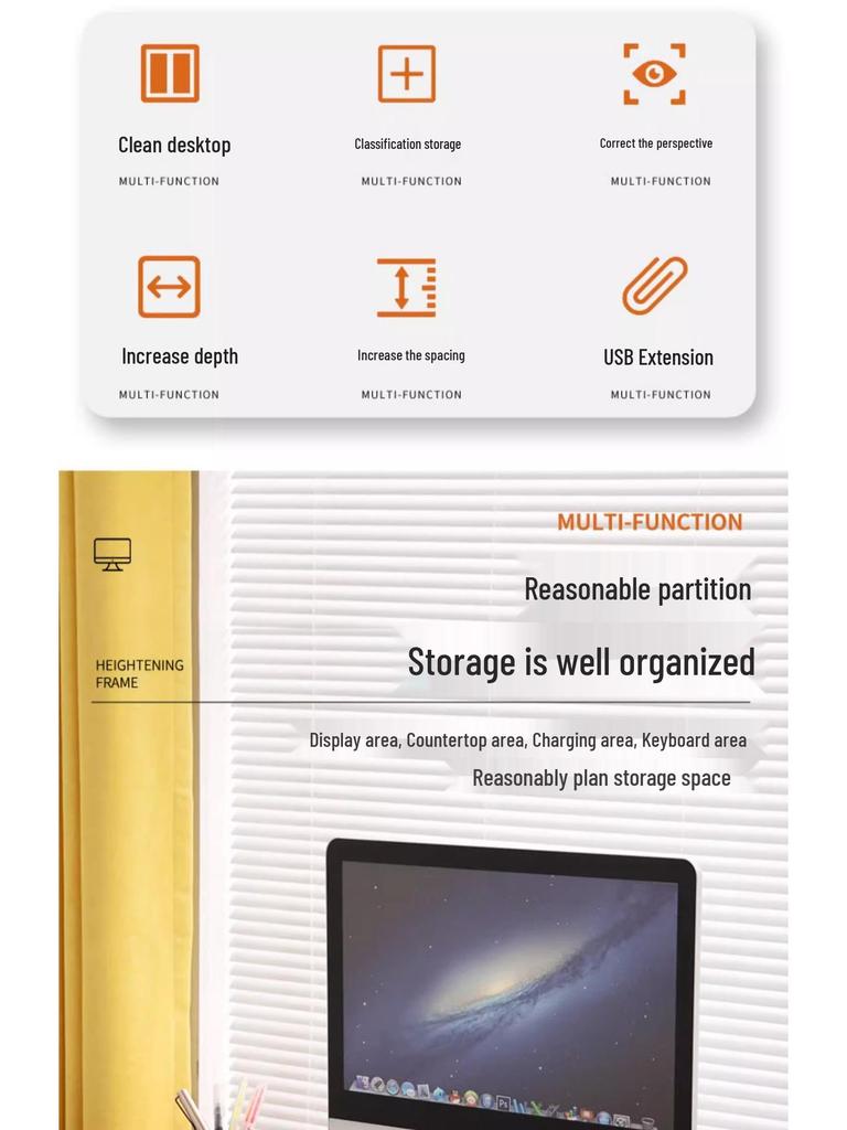 Verstellbarer USB-Monitorständer für Schreibtisch: Ergonomischer Bildschirmständer mit Ablage
