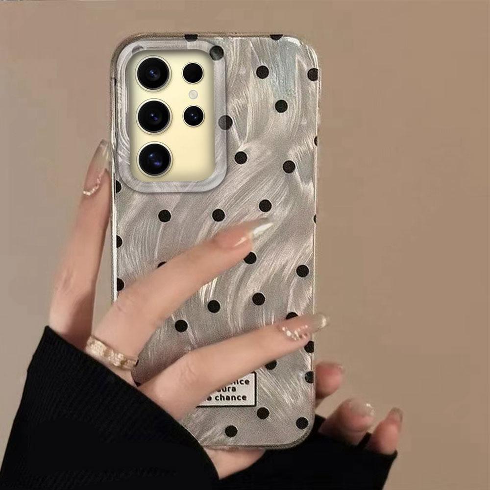 Black Circular Dots Feather Texture Phone Case for Samsung Galaxy S25 Edge S24 S23 S22 S21 FE Plus Ultra Women Girls Shell Cover
