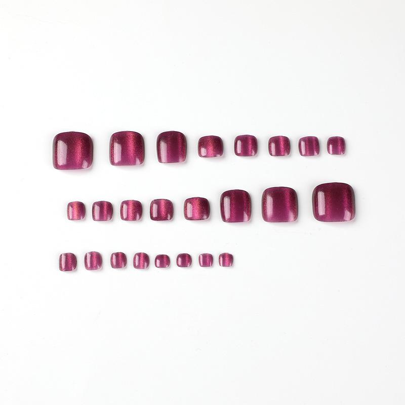 Red Short Square Removable Fake Toenail Set - Cat Eye Design