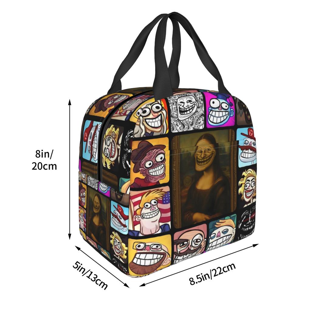 Mona Lisa Troll Face Quest Video Meme Game Comic Insulated Lunch Bag for Portable Funny Thermal Cooler Lunch Tote Office Work