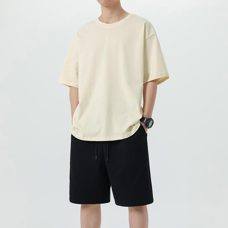 Men's Trendy Cotton Summer Two-Piece Set: Round Neck T-shirt & Casual Shorts