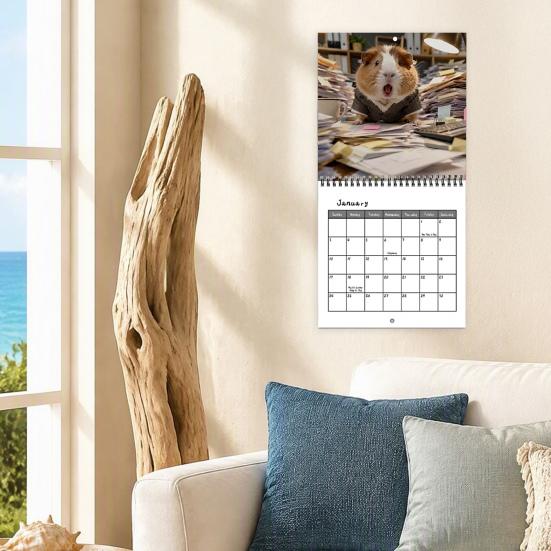 Gift for Guinea Pig Lovers 2027 Adventures Wall Calendar, Cute 12 Monthly Planner with Large Grid Calendar Writing Imaginative Scenes, Spiral