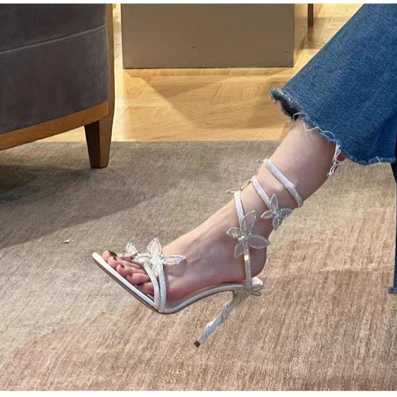 Crystal Embellished Butterfly Details Women's Sandals Sexy Coiled Belt High Heels Gladiator Sandals Party Prom Shoes