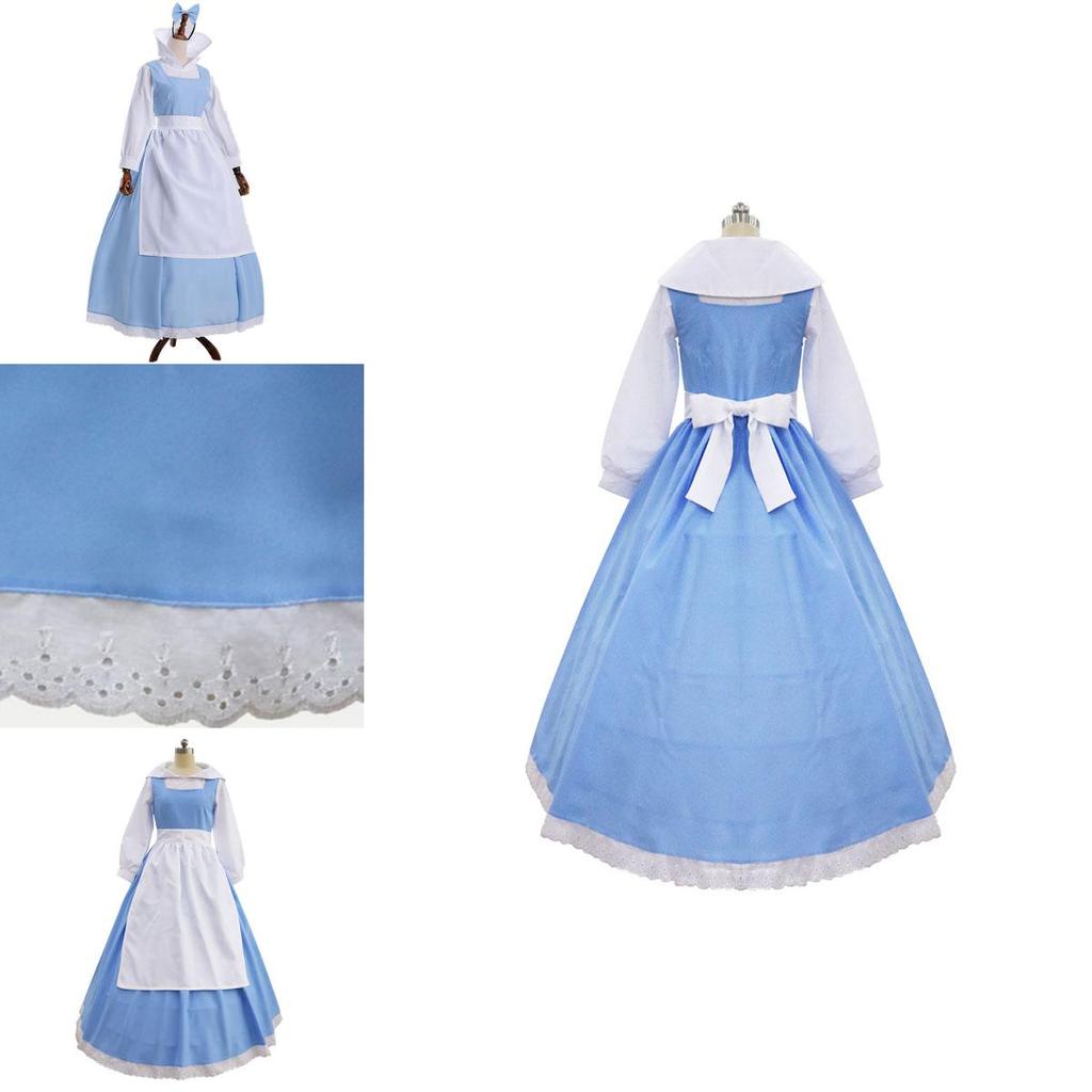 Elegant Beauty And The Beast Belle Blue Maid Dress With Exquisite Workmanship For Halloween
