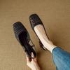 Krazing Pot Microfiber Weaving Summer Size 41 Med Heels Slingback Party Shoes Women Square Toe Gladiator Hollow Out Pumps