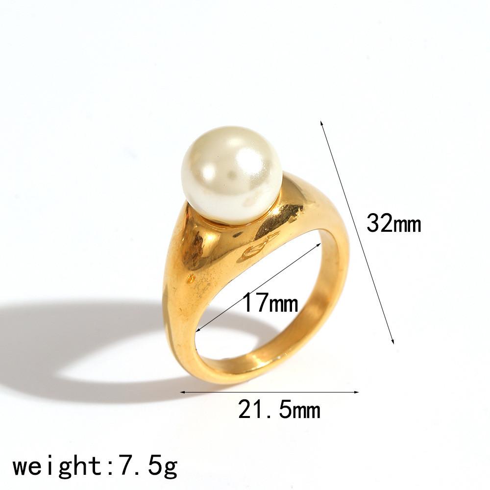 Style Artificial Pearl Ring For Women With Geometric Design And Pvd Coating Jewelry