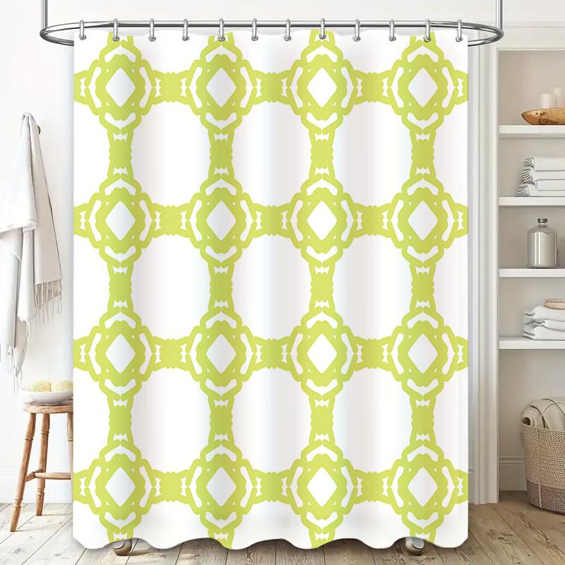 Green White Geometric Shower Curtain For Bathroom Decor 6 Hooks Set Available In Various Colors!