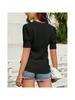Women's Puff Short Sleeve Knit Sweater Crew Neck Lightweight Pullover Blouse Top