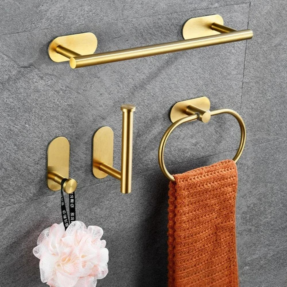 Bathroom Towels Rack Black Washhand Hanger Ring Rail Bar Kitchen Storage Accessories Stainless Steel Towel Holder Self-adhesiv