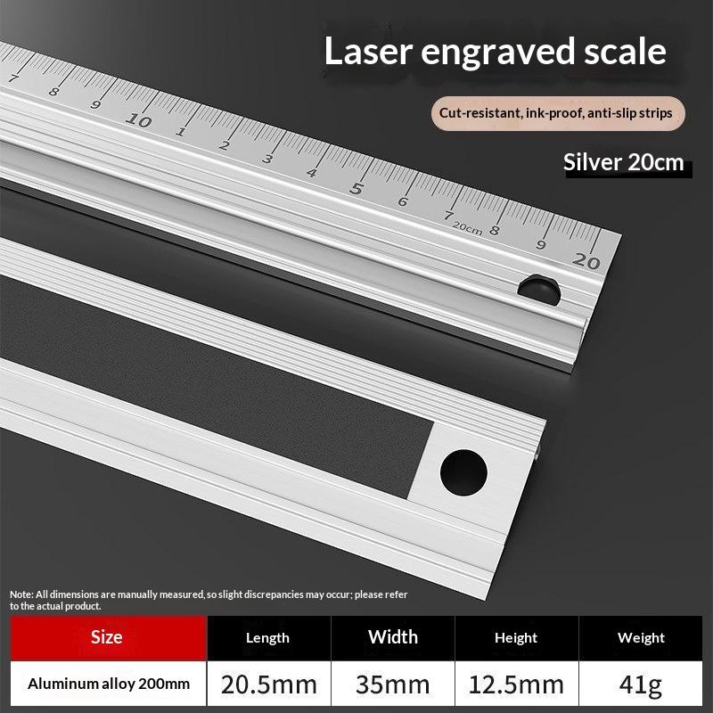 Aluminum Alloy Protective Ruler Anti Slip Design Cut Resistant Edge No Ink Bleed For School Office Drawing Crafting Measuring