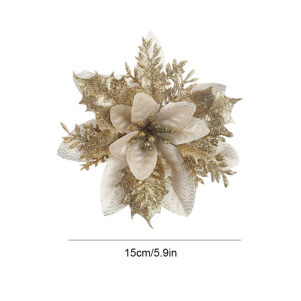 10/20Pcs Christmas Flowers Decor 15cm Glitter Flowers Decors for Christmas New Year Party Supplies