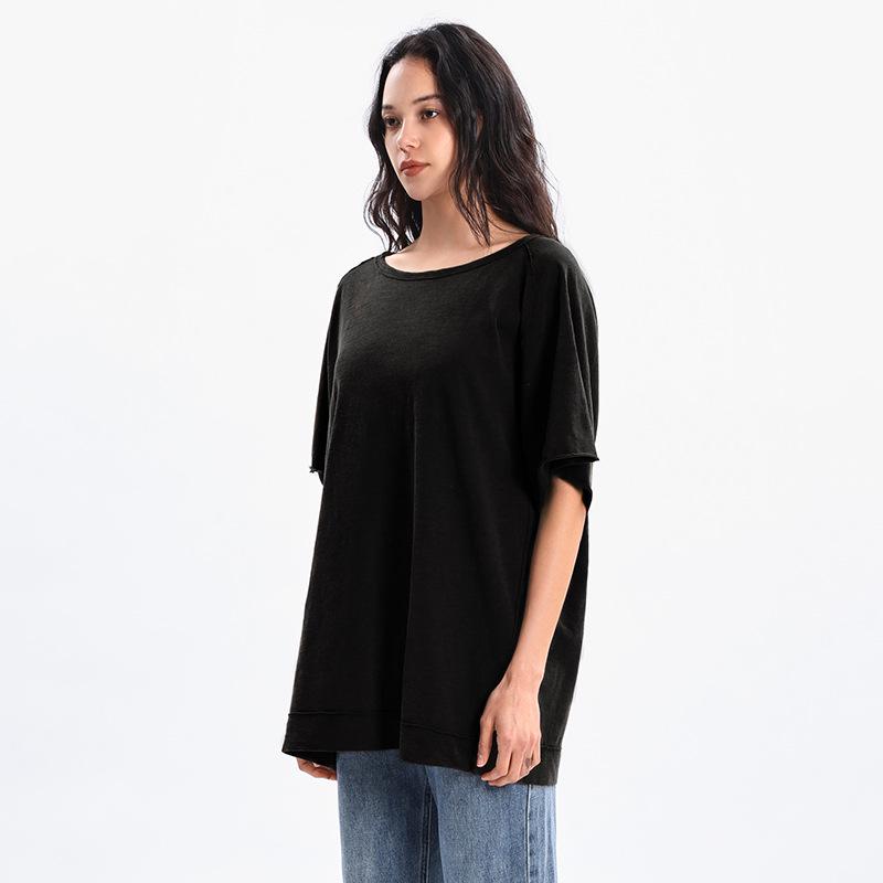 

Европейско-американская женская футболка с эффектом потертости, свободного кроя, со средним рукавом Medium чёрный