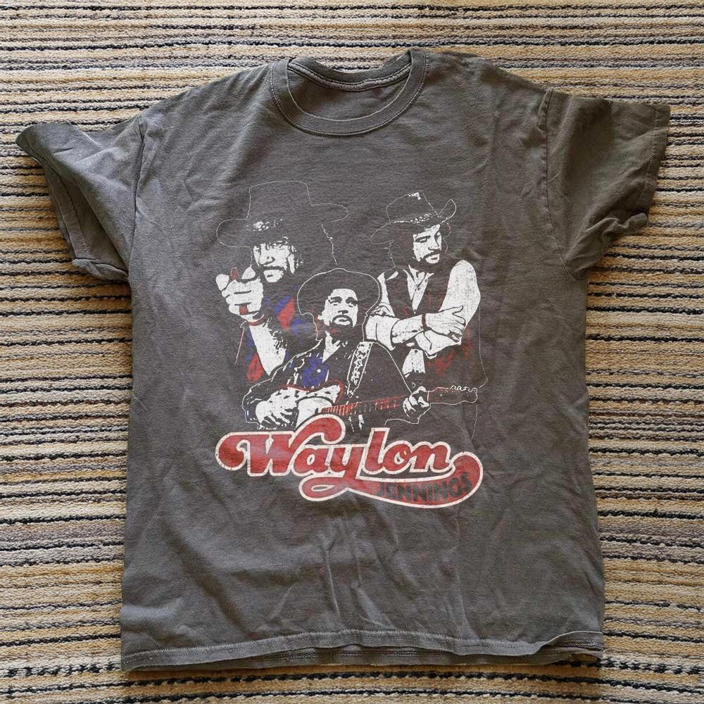 Waylon Jennings Collage Charcoal Heavy Cotton T-Shirt XXL
