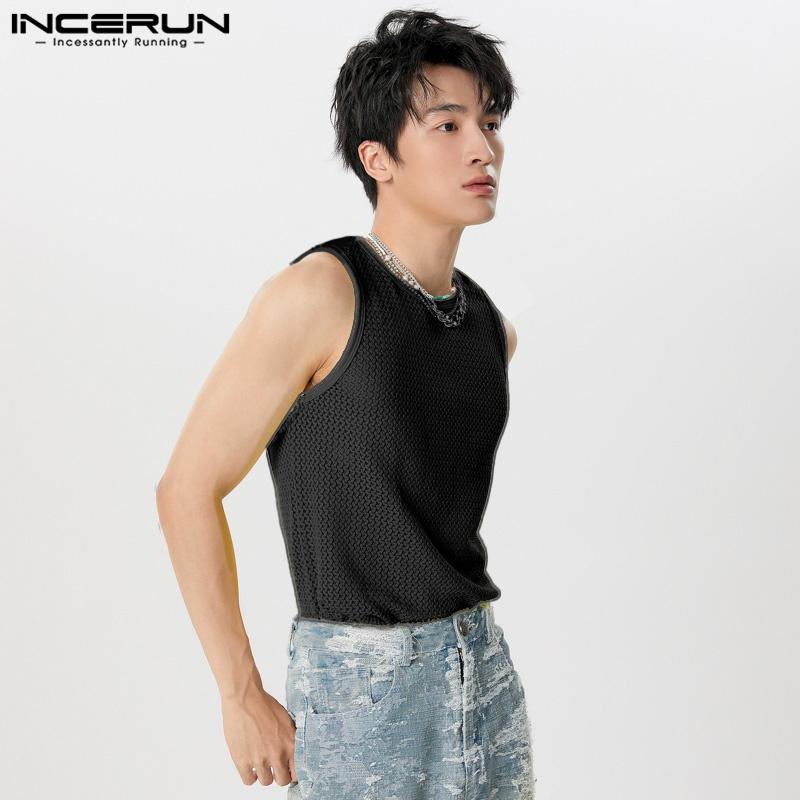 INCERUN Men Sleeveless Hollow Out Webbing Beach Party Fishnet Tank Tops