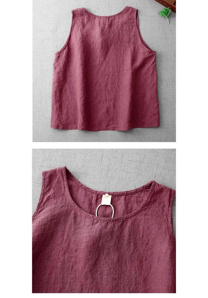 2026 Casual Plus Size Sleeveless Linen Pullover for Women