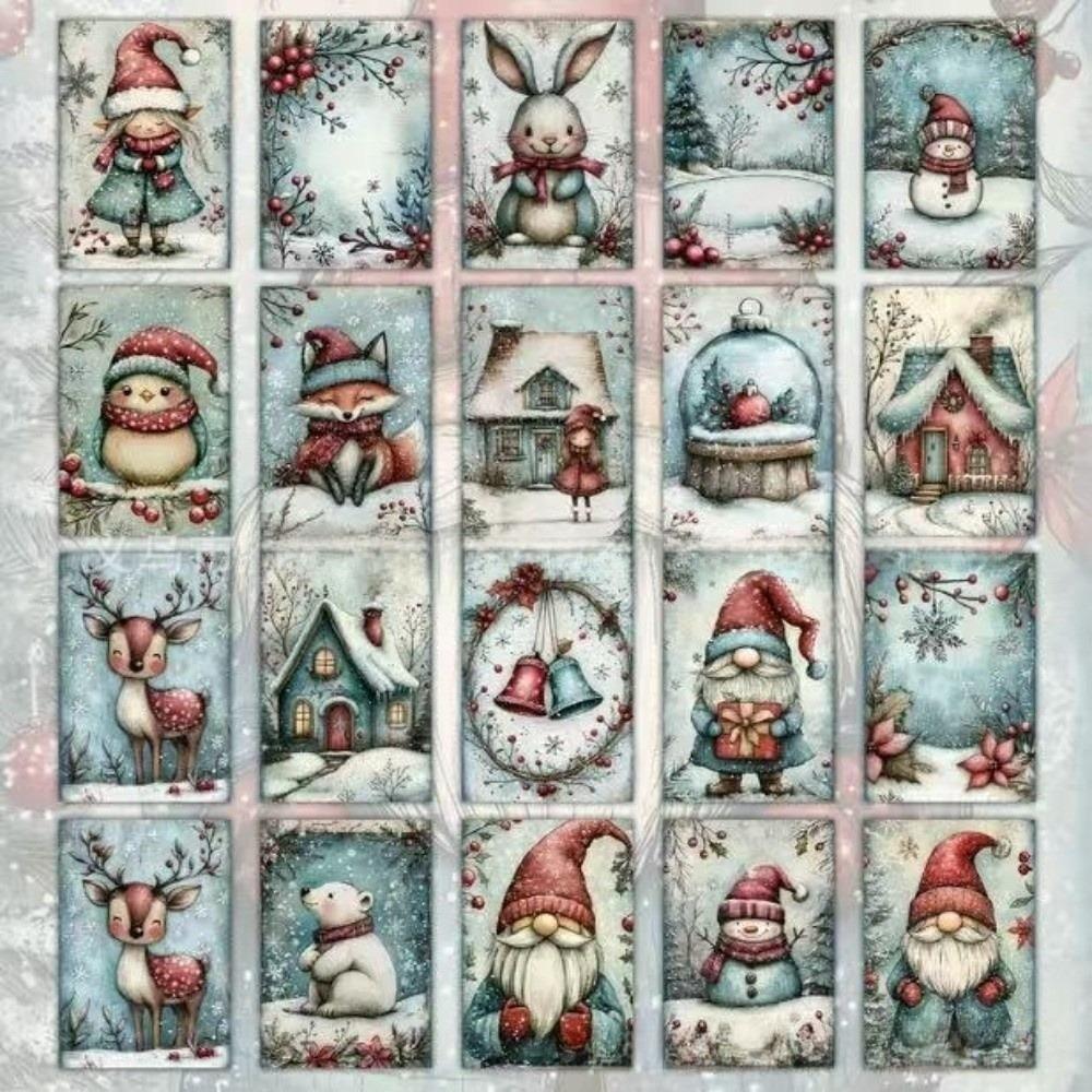 20Pcs Santa Claus Snowman Christmas Greeting Cards with Winter Scenery Blessings Half-fold Gift Cards Envelopes