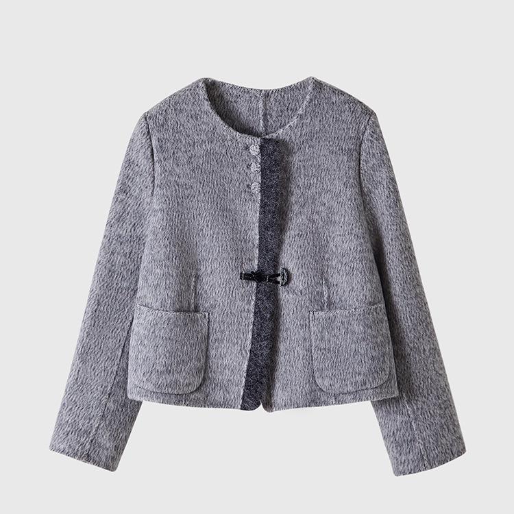 

Двустороннее кашемировое пальто 2025: Женские короткие, модные, универсальные шерстяные для осени и зимы. Small дым/серый