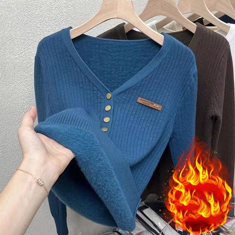 

Утолщенный бархатный свитер с V-образным вырезом женский корейская мода на подкладке теплый суэтер вязаный пуловер облегающий топ зимний трикотаж джемпер One size