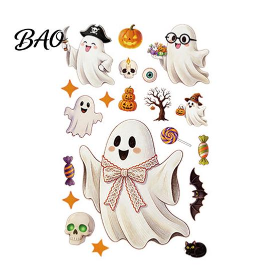 Spooky Theme Party Supplies Halloween Static Window Clings, Glass Stickers with Ghost Cat Bat Shop Displays Patterns, Reusable Holiday Decals