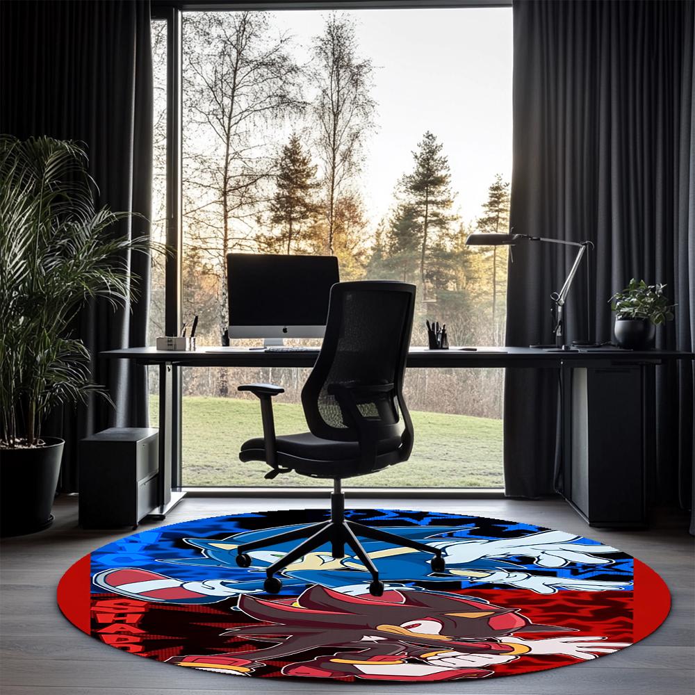 Sonic Printed Round Rug Carpet Chair Rug Area Rug Entryway Doormats,for Office Chair Living Room Bedroom Kitchen Room.