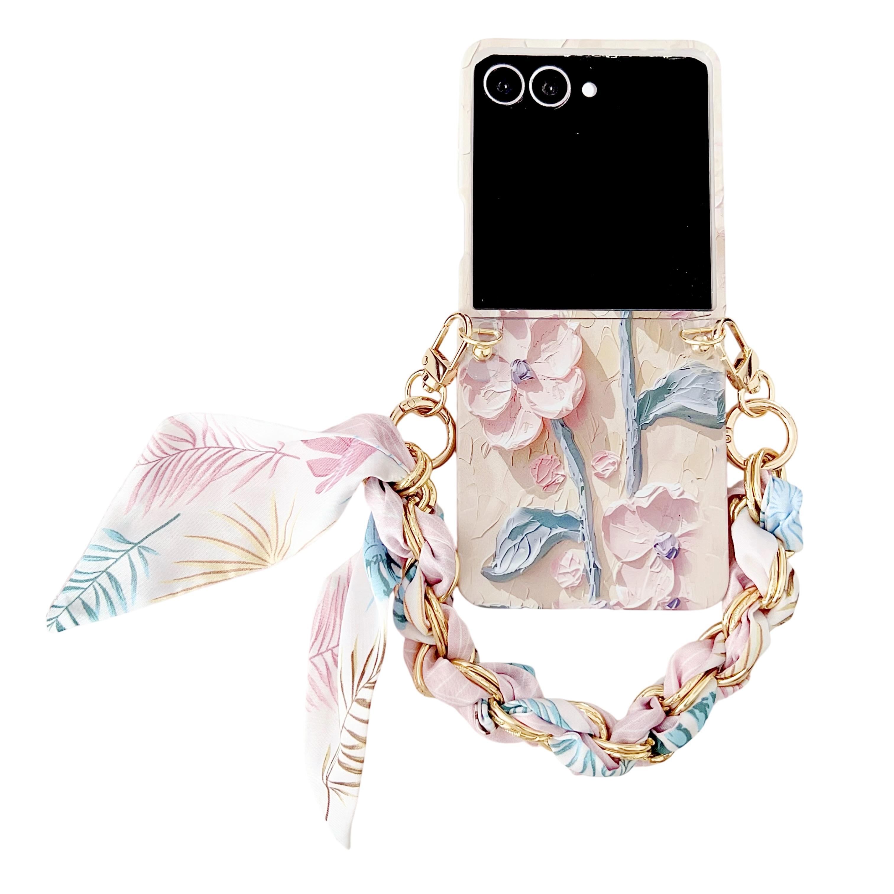 

Dopamine Colorful Beautiful Floating Flower with Stylish Silk Wrist Strap for Samsung Galaxy Z Flip7 Protective Phone Case Galaxy Z Flip7 рожевий