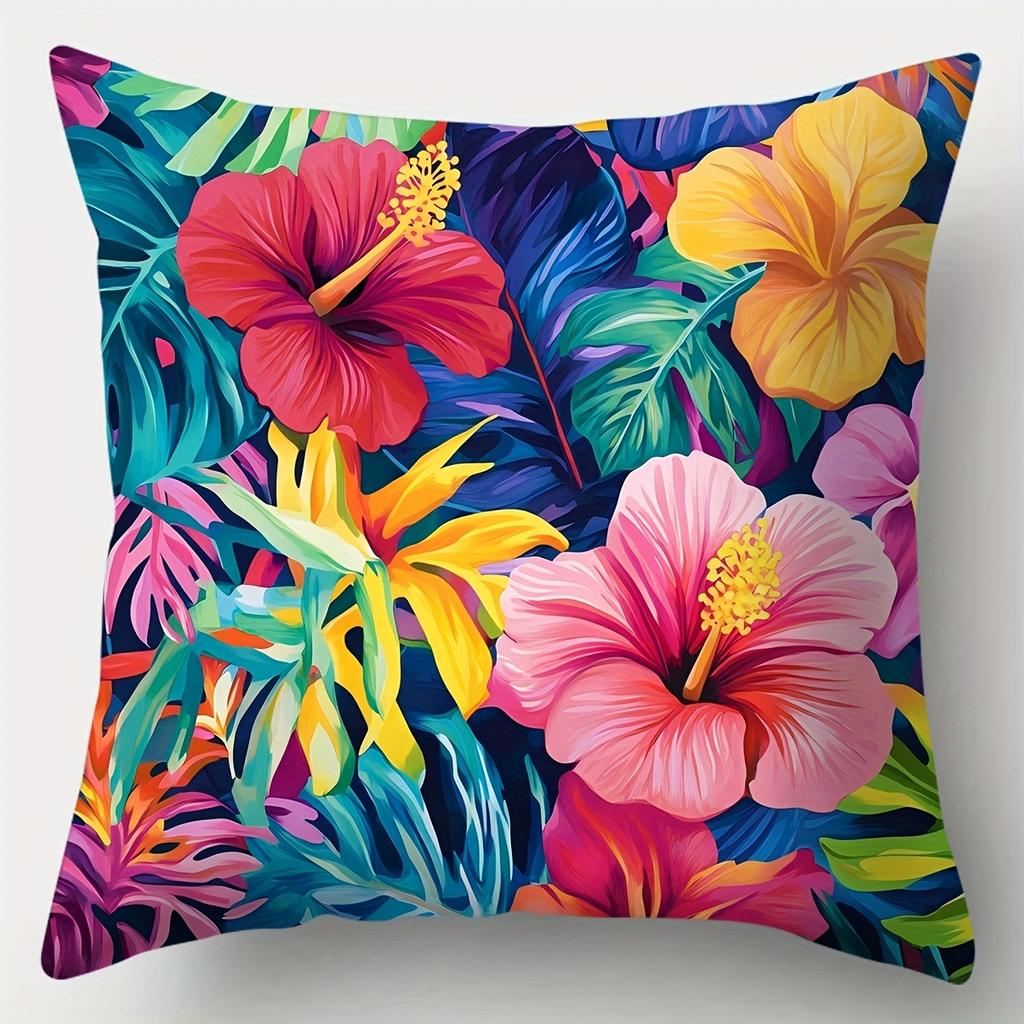 4Pcs Set, Sofa Pillow Cover, Colorful Leaf Pillowcase, 17.7 Inches * 17.7 Inches, Single-Sided Printing, Home Decoration, Sofa L