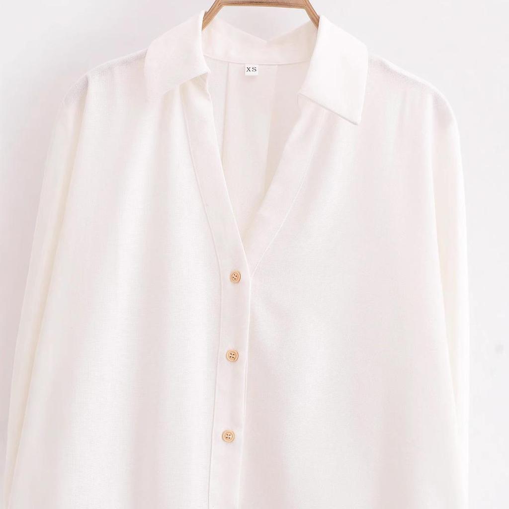 2025 Spring Women's European & American Style Linen Mid-Sleeve Shirt - Fashionable & Versatile