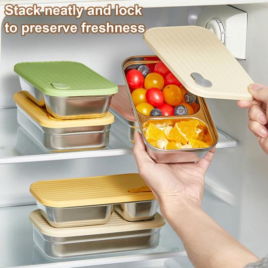 Stainless Steel Snack Containers 2 Compartment Lunch Box Leak-Proof Bento Box with Lids Reusable Food Storage Containers for Travel Camping Outdoor