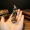 Witch Figurine with Broom Desktop Copper Plated Ornament Craft