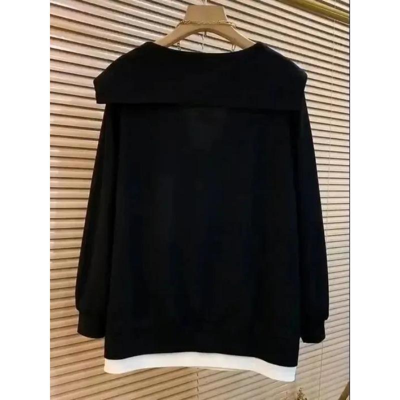 Plus Size Women Fake Two Piece Long Sleeve T Shirt Loose Fit Casual Top