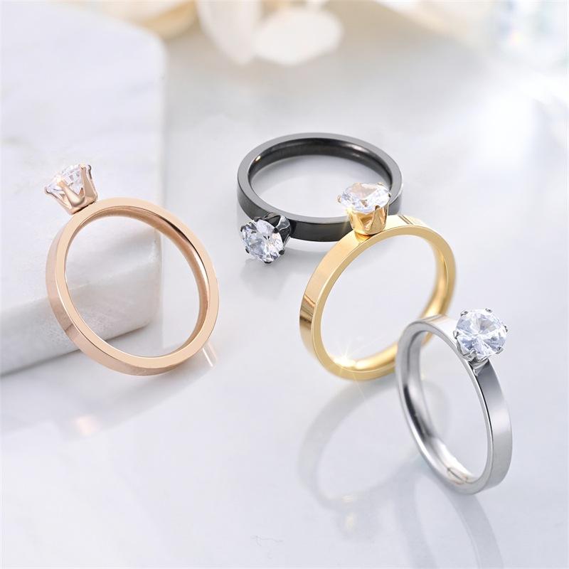 ins fashion titanium steel zircon ring for women, high-end shiny couple diamond ring Amazon